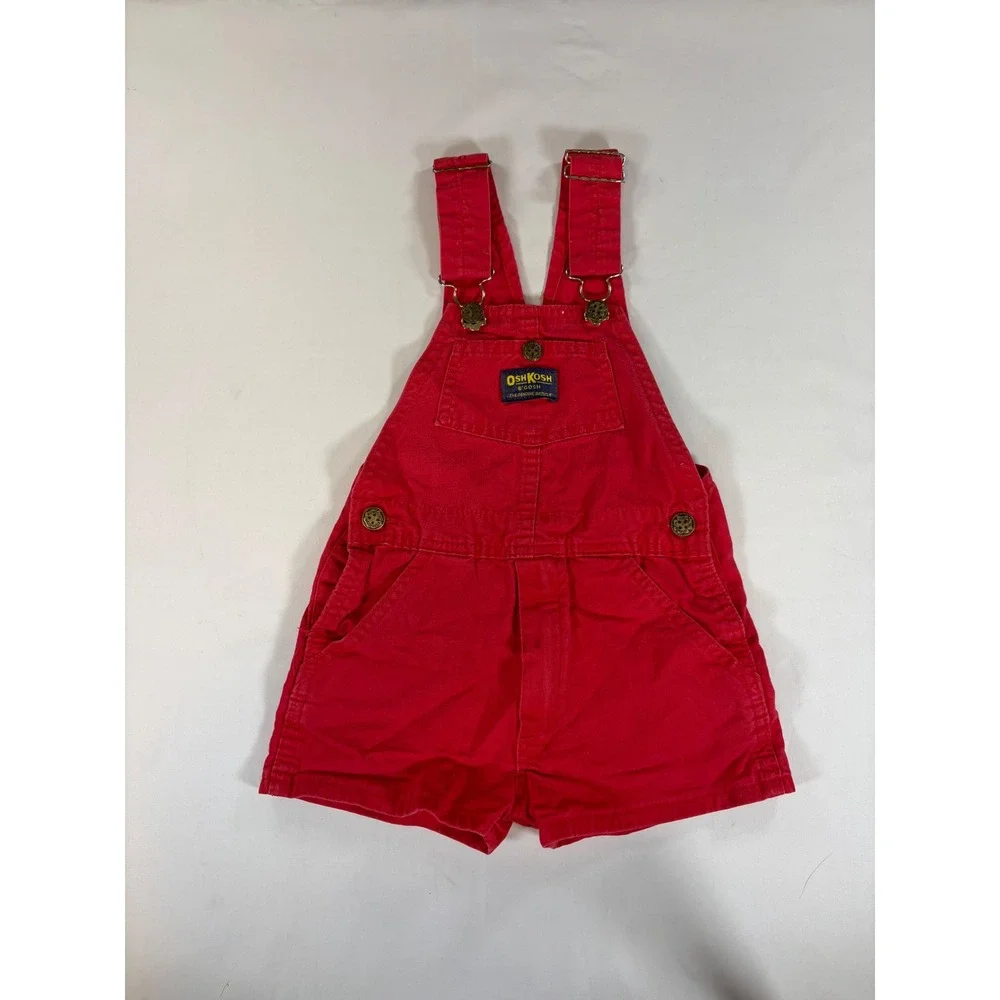 Vtg OshKosh B'gosh Red Cotton Vestbak Shortalls Overalls Made in USA Kids Size 6